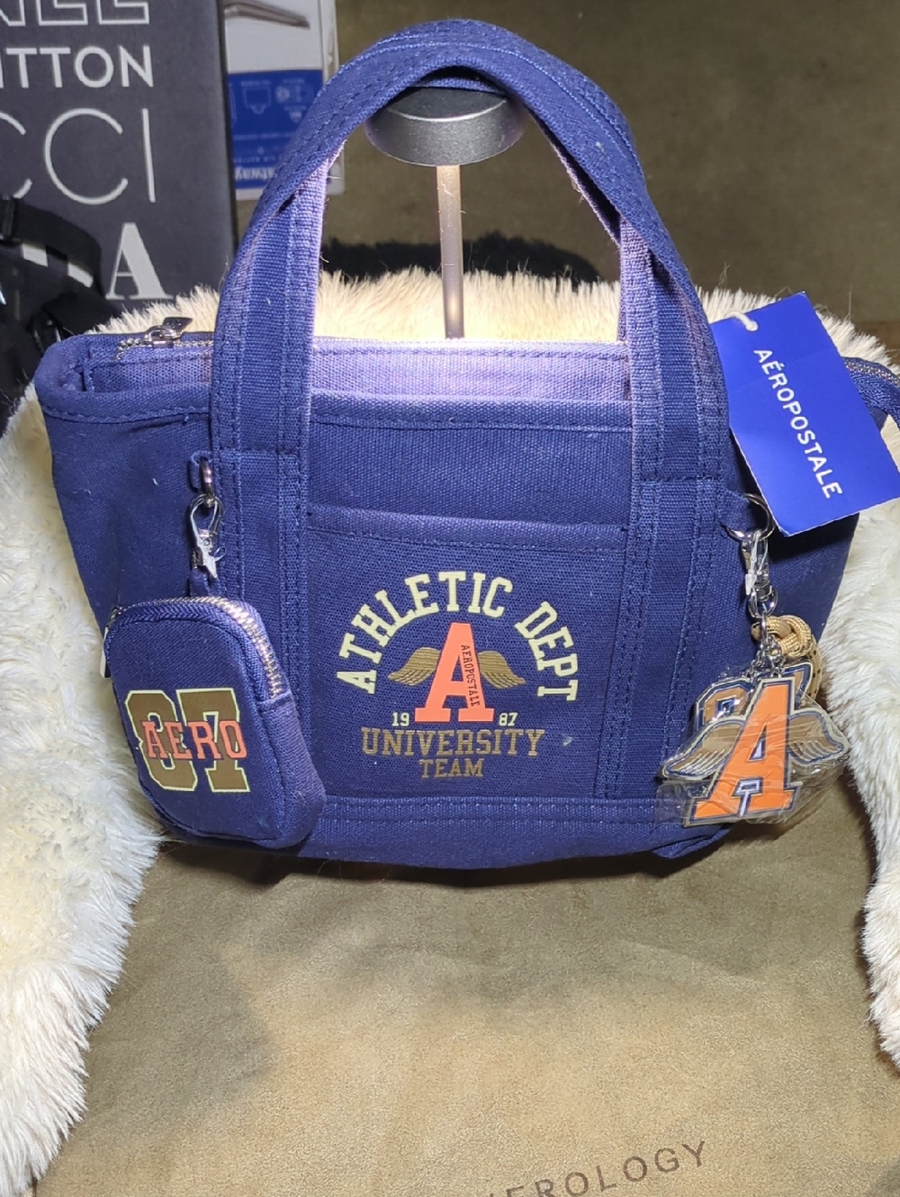 Aéropostale Navy Blue Mini Athletic Dept Tote with Charm NOW ONLY $60